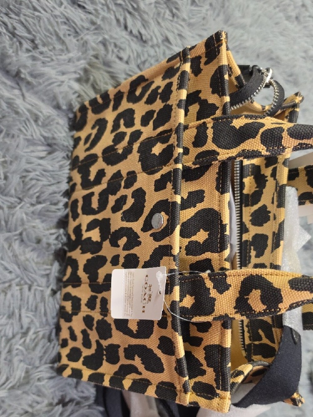 Coach Leopard-Print Mini Tote in Tan and Black with Script Logo - Picture 5 of 7